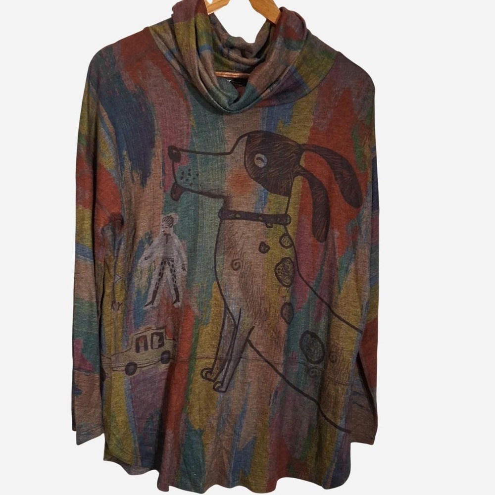Inoah Dog Art Cowl Neck Sweater with graphic of a dog